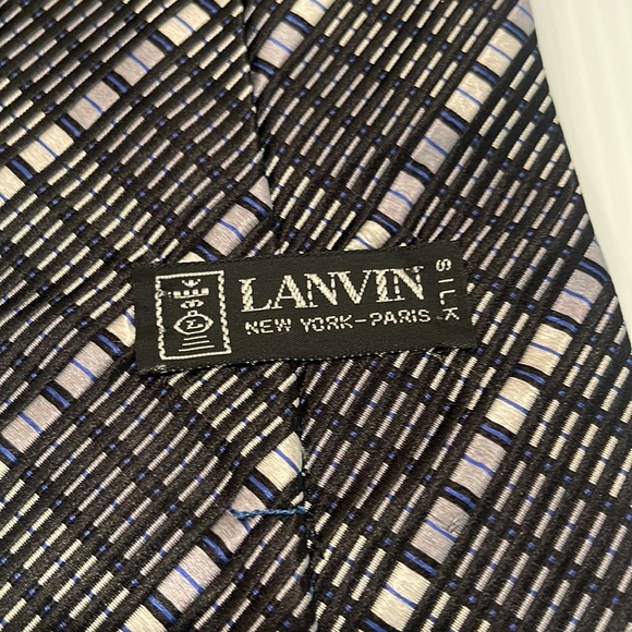 Lanvin vintage very wide 100% silk black and white and blue tie - Picture 2 of 8